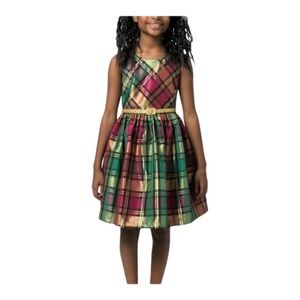 Bonnie Jean Girl’s Iridescent Metallic Plaid Dress